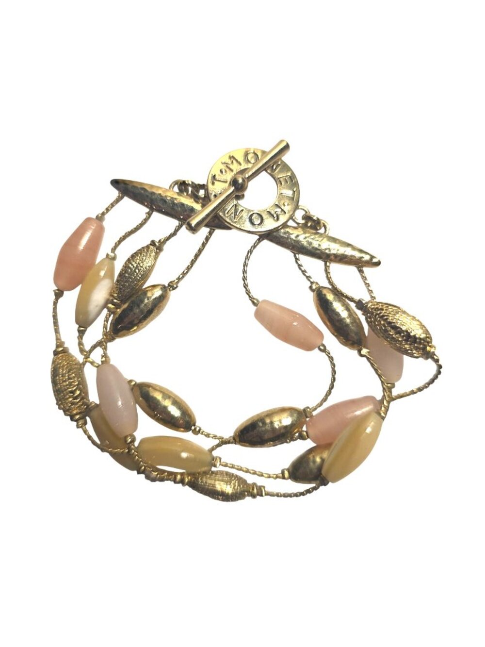 Monet Bracelet Pink Gold Beads Multi-Strand Toggle Closure womens jewelry